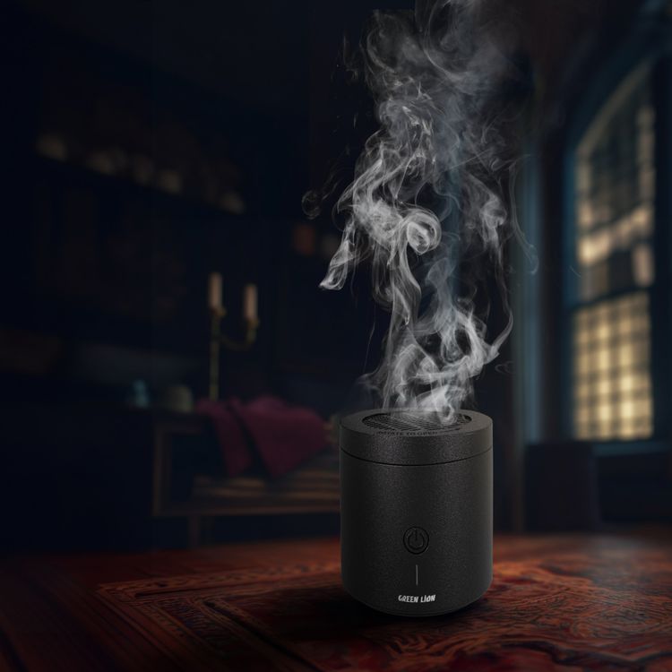 Green Lion Dune Bakhour Incense Burner with 2000mAh Battery Capacity, PA66 & Nylon Material, 300-400°C Heating Temperature, 2 Hours Charging Time, Type-C Charging Port, Strong Fragrance, Included Tweezer - Black