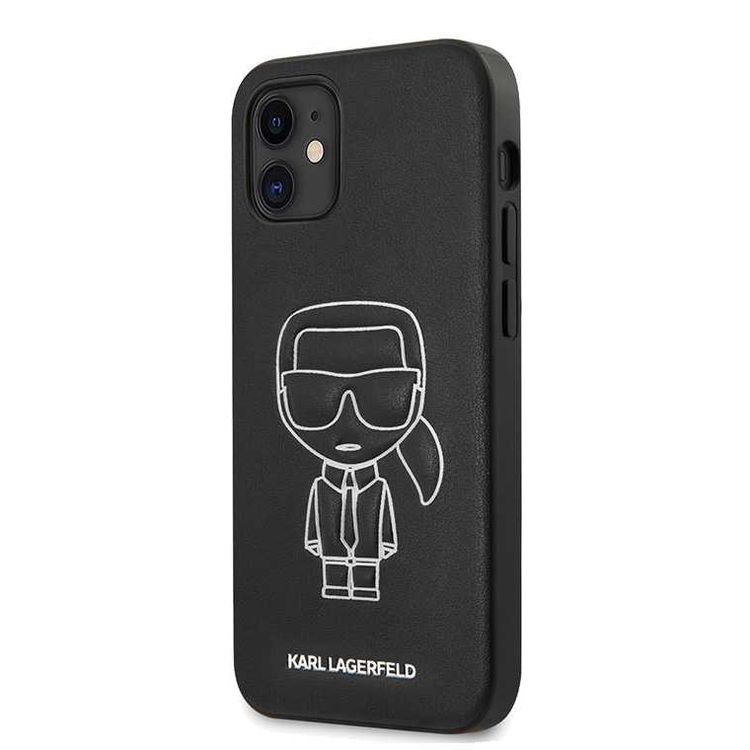Karl Lagerfeld PU Leather Case Ikonik Outline Embossed and Metal Logo for Apple iPhone 12 Mini (5.4 ) - White