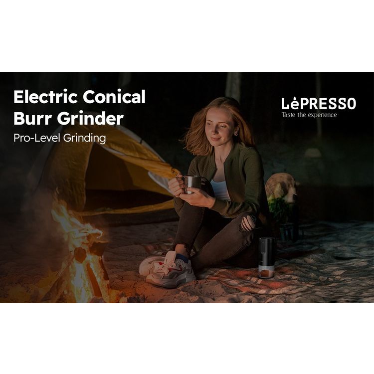 LePresso Conical Burr Grinder, 1200mAh Battery Capacity, 3 Hours Charging Time, Type-C Charging Port, Adjustable Grind Size, 160g Powder Container - Black