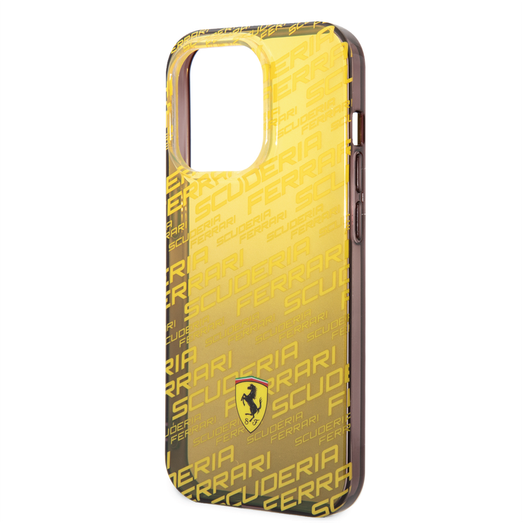 Ferrari Gradient PC/TPU Case with Allover Scuderia & Dyed Bumper iPhone 14 Pro Compatibility - Yellow