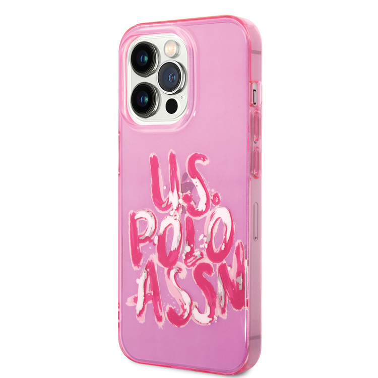 USPA PC/TPU Tranparent Case With Graffiti Logo For iPhone 14 Pro Max - Pink