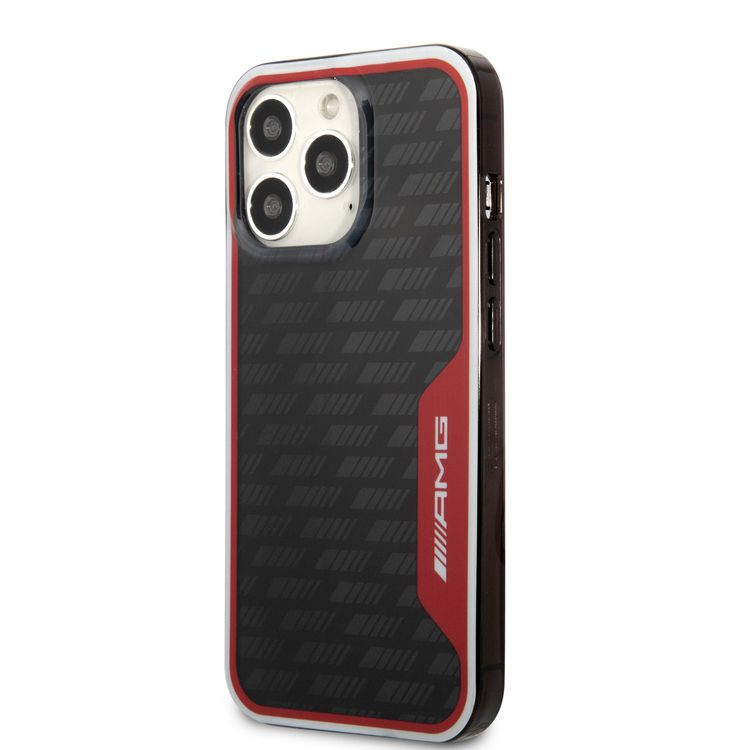 AMG Double Layer Carbon Pattern I Transparent Hard Case Compatible with iPhone 13 Pro Max - Red