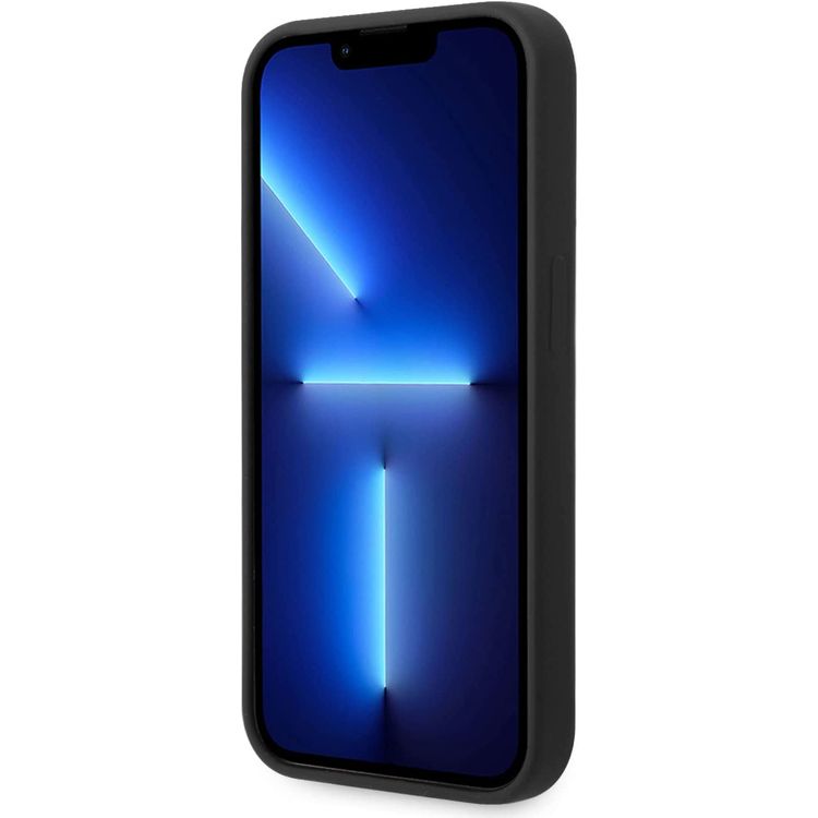 Guess Liquid Silicone Case With PC Camera Outline & Script Metal Logo - iPhone 14 Pro Max - Black