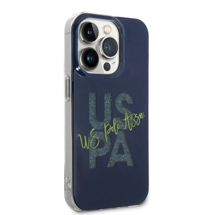 حافظة بطاقات لامعة من US Polo لهاتف iPhone 14 Pro Max - البحريه الزرقاء