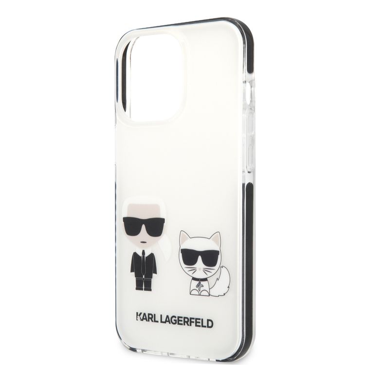 Karl Lagerfeld Shockproof TPE Karl & Choupette Case with Black Outline compatible with iPhone 13 Pro - White