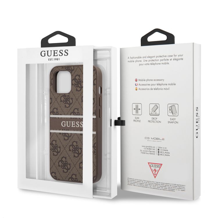 CG MOBILE Guess 4G PU Leather Case with Printed Stripe Compatible for iPhone 13 (6.1") Anti-Scratch, Easy Access to All Ports, Shock Absorption