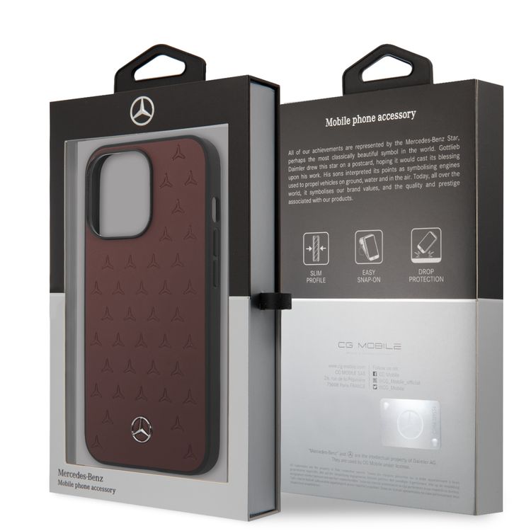 CG MOBILE Mercedes Benz Genuine Leather Hard Case Quilted Stars Pattern Metal Star Logo Compatible for iPhone 13 Pro Max (6.7") Easy Access to All Ports, Anti-Scratch, Shock Absorption Back Cover Suitable with Wireless Charging Officially Licensed