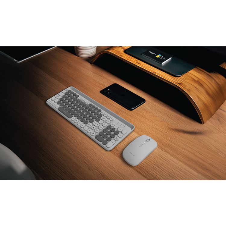 Green Lion Duo Wireless Mouse + Keyboard with 10m Operating Distance, Connect to 3 Devices, USB Nano Receiver, Soft Press Keys, 5 Million Mouse Clicks Lifespan, 30 Million Times Key Stroke Lifespan - Gray