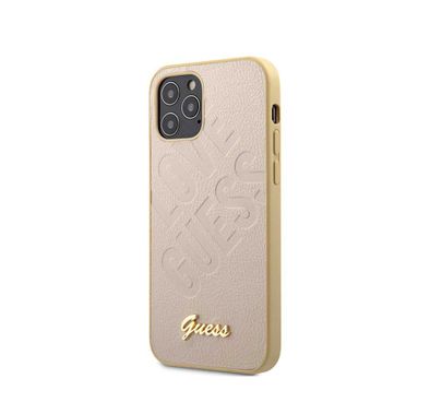CG Mobile Guess PU Iridescent "LOVE" Debossed Case with Metal Logo for iPhone 12 Pro Max (6.7") Shock & Drop Protection Suitable with Wireless Chargers Officially Licensed Light Gold