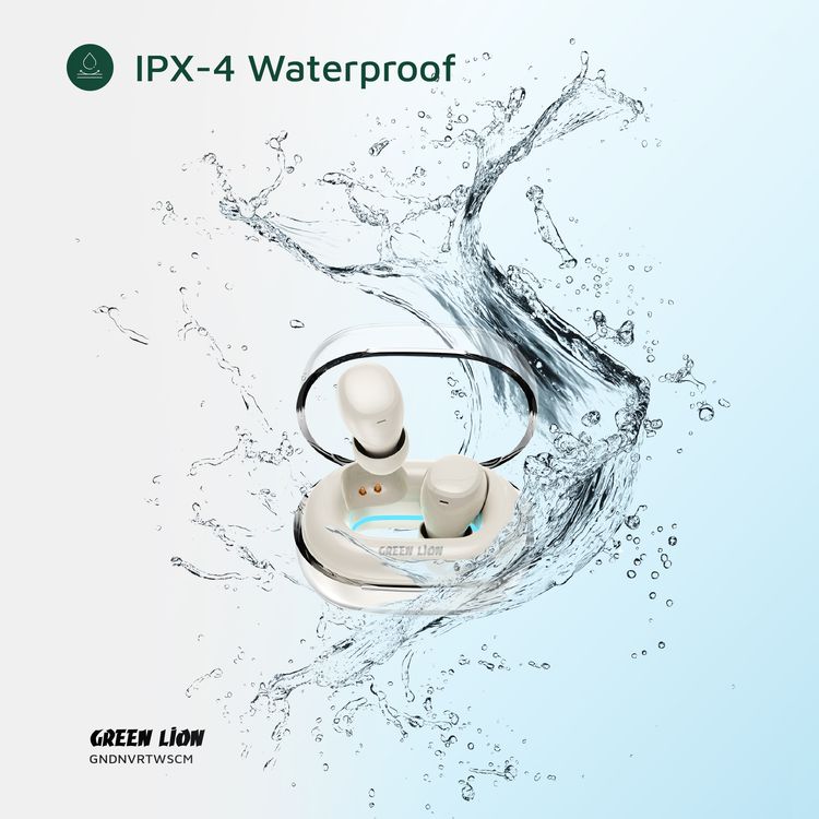 Green Lion Denver True Wireless Earbuds with IPX4 Waterproof, Voice Assistant, In-ear Comfort, Dual-Mic, Touch Control, 3 Hours Playtime - Cream