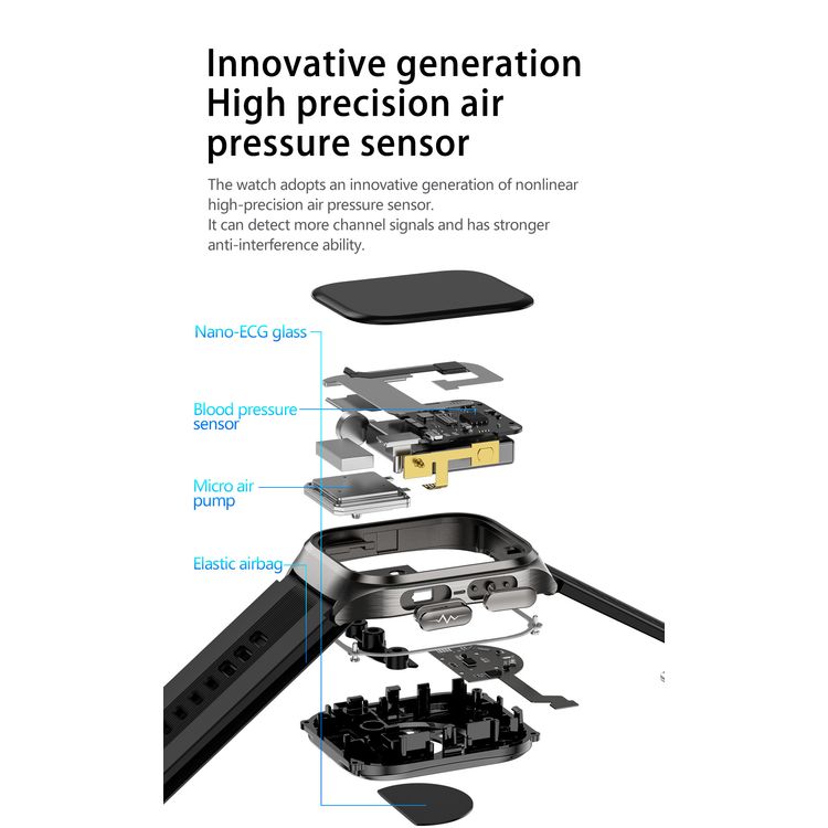 Green Lion Sense ECG Smart Watch with 12 Days Working Time, Soft TPU Medical Airbag, High-Precision Sensor, Oscillometric Blood Pressure, AMOLED 2.06" Display, Real-Time Notifications, Hands-Free Calls, Bluetooth Version 5.3, Voice Assistant, 530mAh Battery Capacity - Black