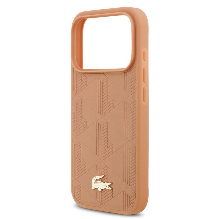 Lacoste MagSafe PU Leather Case with Monogramme & Gold Logos for iPhone 17 Pro, Drop Protection, Sustainable Packaging, Easy Snap-On Design, Slim Profile - Pink