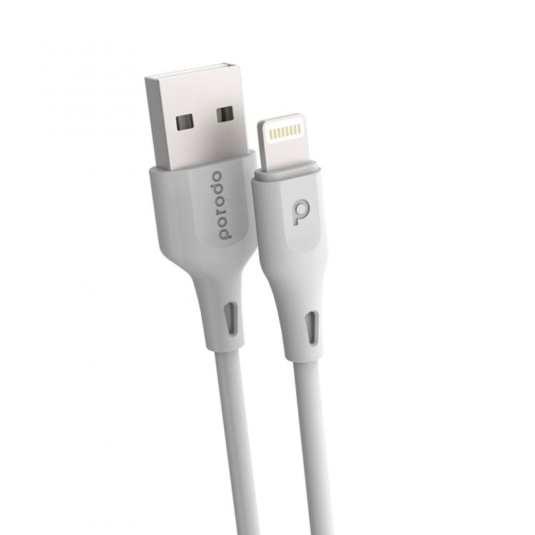 Porodo New TPE / PVC Lightning Cable 2.4A, Over-Current Protection, Durable Fast Charge & Data Cable, Safe & Reliable Cord Compatible for Lightning Devices - White - 2 M