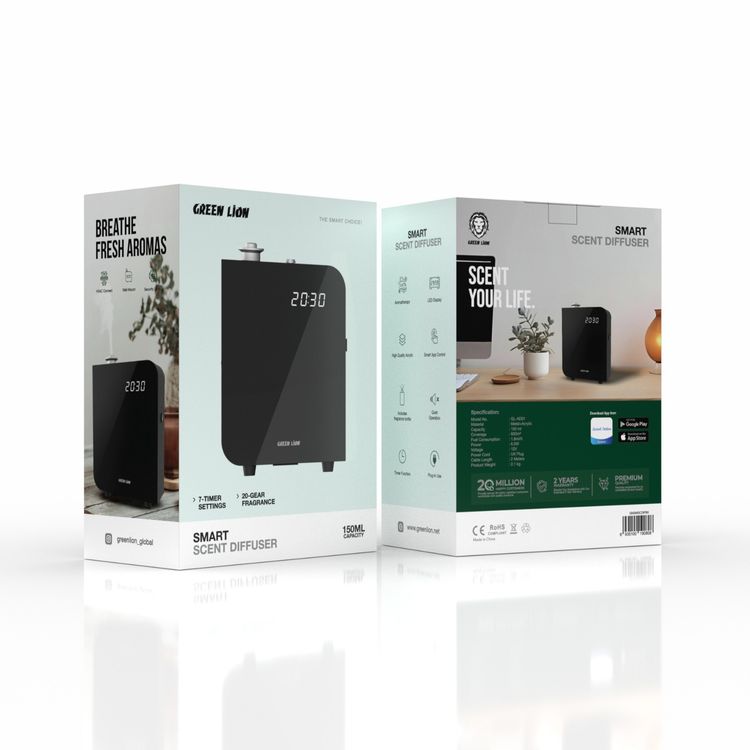 Green Lion Smart Scent Diffuser, Quiet Operation, Time Function, Includes Fragrance Bottle,  150ml Capacity, 2M Cable Length - Black 