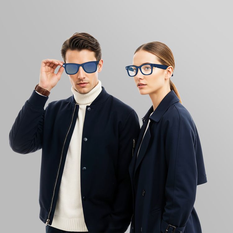 Green Lion Rayna AI Smart Glasses with ChatGPT-Powered Translation, Noise-Reduction Microphone, AI Voice Assistant, Transparent Lens, Blue Light Filter, 10 Hours Playtime, 1080 pixels Full HD Stabilized Video, Lightweight & Comfortable Frame - Blue