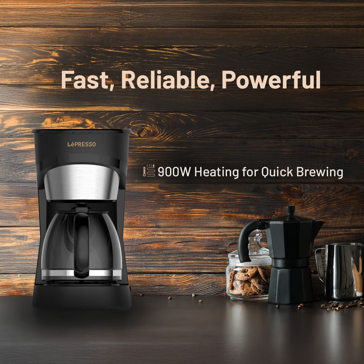 LePresso Drip Coffee Maker with Glass Carafe, 1.5L Water Tank Capacity, 900W Rated Power, 15 Cups Coffee Carafe Capacity, Washable Nylon Filter, Keep Warm Function - Black