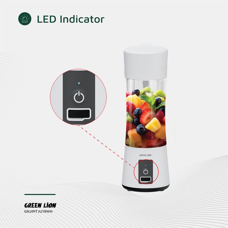 Green Lion Juice Mate Portable Juicer with 380mL Capacity, 6-Blade Design, Up to 15 Blending Cycles, 1200mAh Battery & USB-C Charging Port, LED Indicator, 20 Seconds Single Blend Time, BPA-Free & Food-Grade Material - White