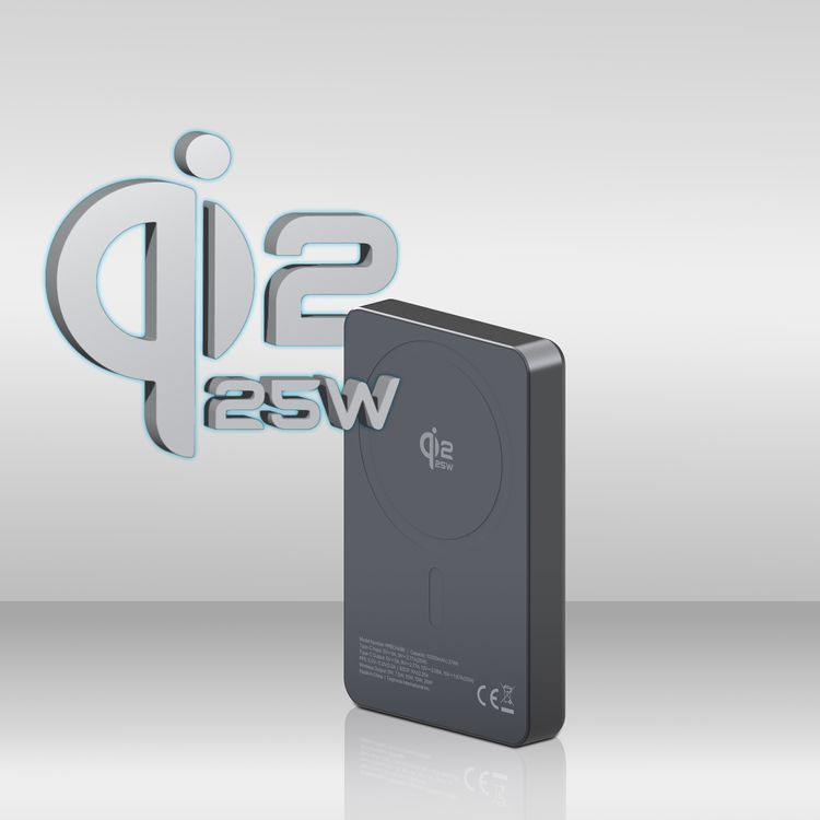 Powerology 10000mAh Blanc 25 MagSafe Power Bank with Compact Design, Simultaneous Charging, USB-C Charging Port , 30cm USB-C Cable, Wireless Charging Pad - Gray