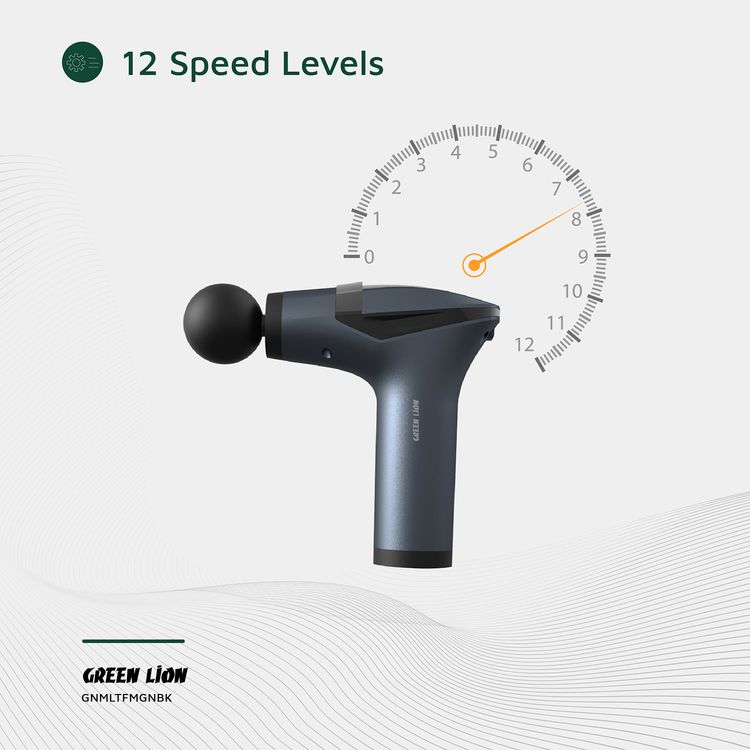 Green Lion Multifunctional GMG-05 Massage Gun with 4 Massage Heads, Extension Handle, LED Light, Massage Belt, Type-C Charging Port, Up to 3 Hours Working Time, 15000mAh Battery - Black 