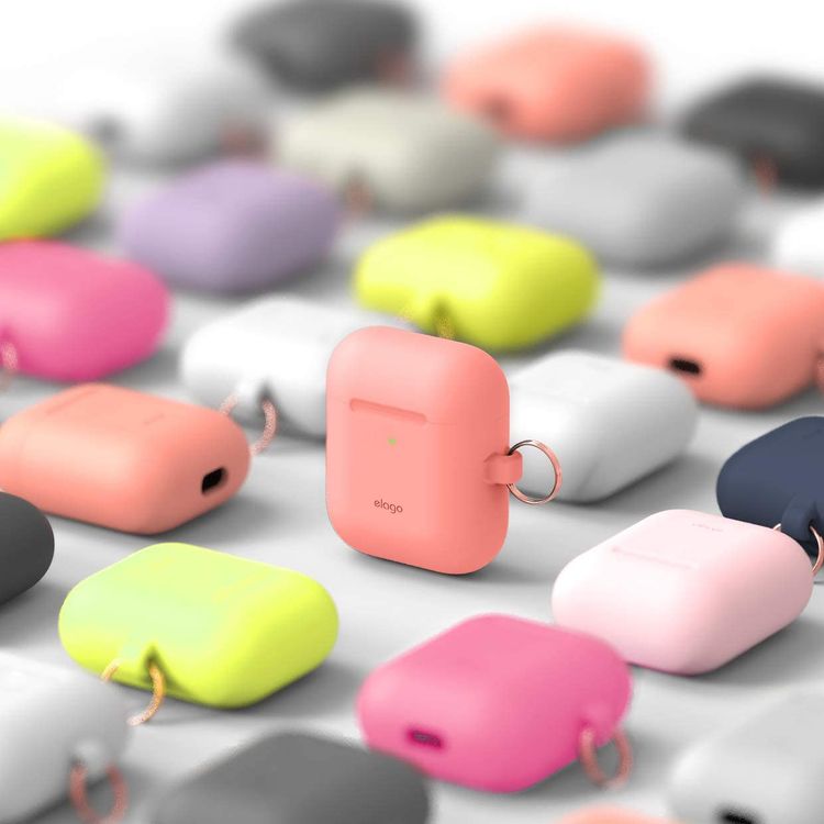 Elago Skinny Hang Case Cover Compatible for Apple AirPods 1&2 Generation, Upgraded Premium Silicone, Front LED Visible, Scratch Resistant, Drop Resistant, Protective Cover