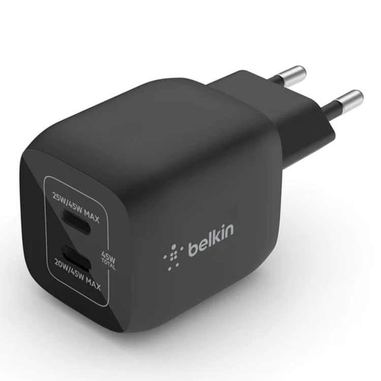 Belkin BOOST CHARGE PRO Dual USB-C GaN Wall Charger with PPS 45W - Black