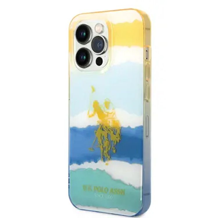 USPA PC/TPU Case with Blurred Stripes & Horse Logo iPhone 14 Pro Max Compatibility - Yellow
