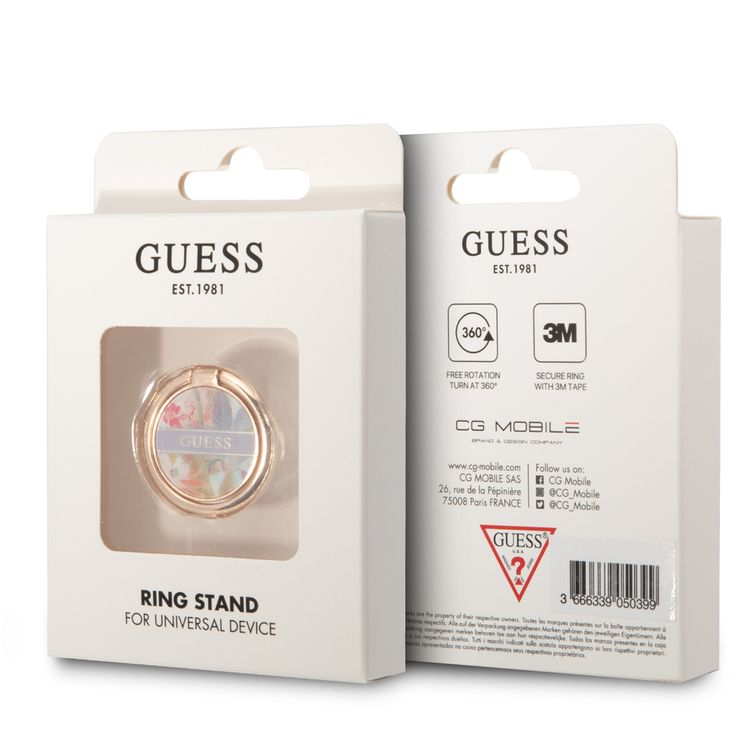 Guess Metal Ring Stand 4G, Compatible with All Smartphone - Flower Purple