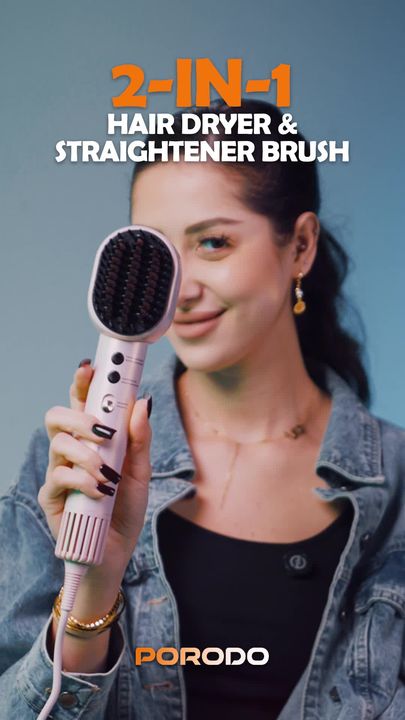 Porodo 2-in-1 Hair Dryer & Straightener Brush