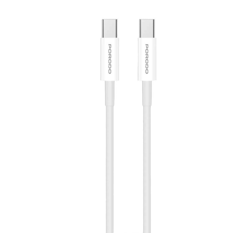 Porodo Blue Ultra-Quick Charger with 1m USB-C to USB-C Cable, USB-A & USB-C Ports, 20W Total Output, 3A Output Current, 5V Output Voltage, Multi-Device Charging, Fast Charge Support - White