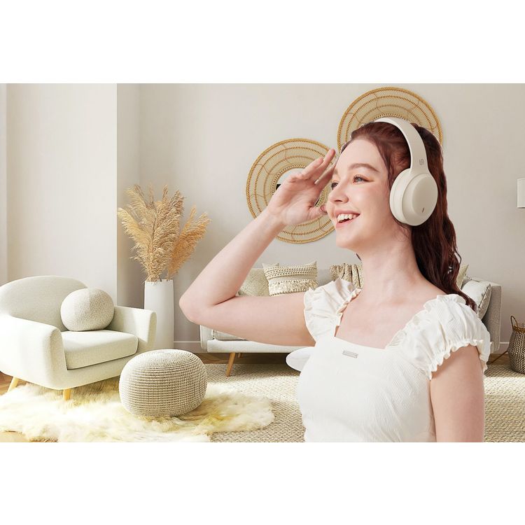  Porodo Soundtec Wireless Headphones with 400mAh Battery Capacity, 1.5 Hours Recharge Time, Up to 50 Hours Working Time, Type C Charging Port, Bluetooth V5.4 - Beige