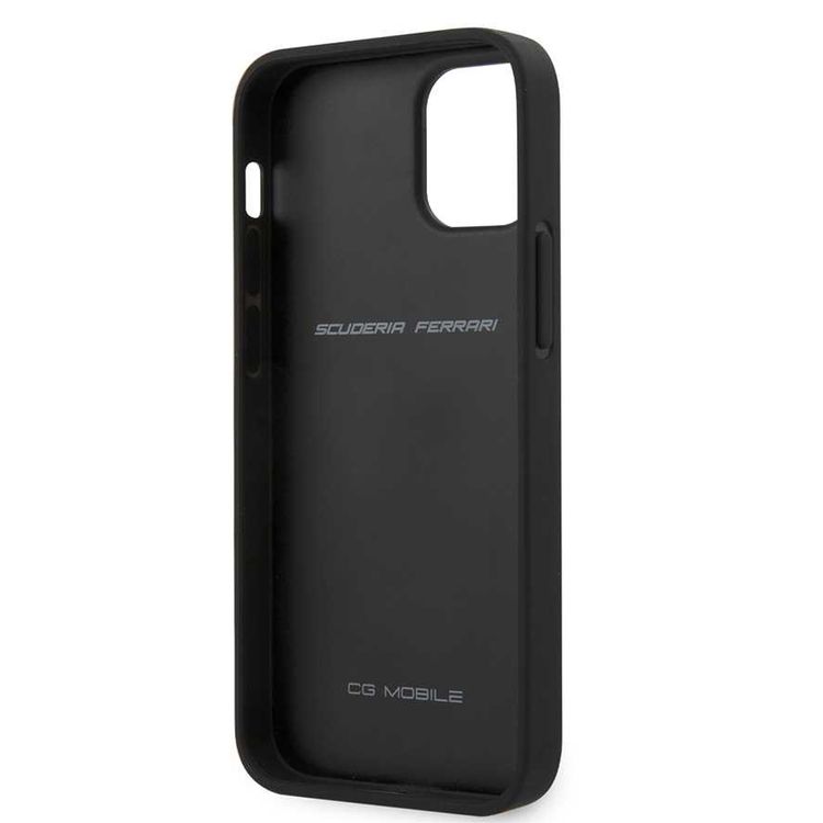 سي جي موبايل جراب هاتف فيراري On Track كربون PU صلب مع خطوط وشعار معدني متوافق مع ايفون 12 ميني (5.4 بوصة) جراب هاتف محمول مضاد للخدش مرخص رسميًا - أحمر
