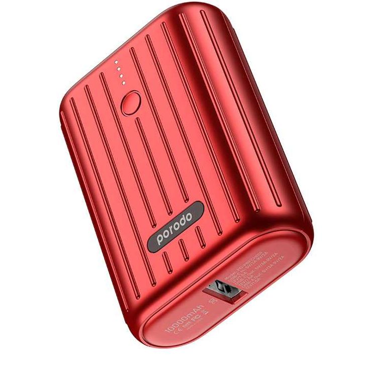 Porodo Power Bank 10000mAh QC3.0 with PD 20W, Dual Output, 3.5H Charging Time, Unique Design, Portable, Fast Charging- Red