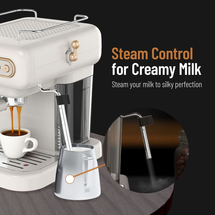 LePresso Coffee Machine with 1.2L Water Tank Capacity, 950W Rated Power, 15 Bars Pump Pressure, Washable Drip Tray, Steam Control - Black