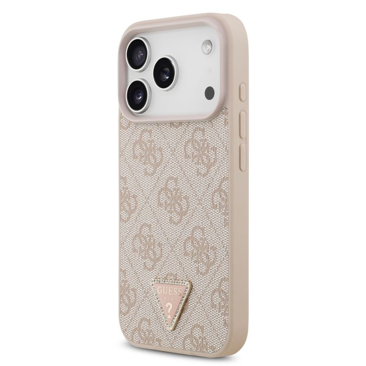 غطاء جلد PU بتقنية MagSafe 4G مع شعار مثلث لهاتف iPhone 17 Pro Max، ذو تصميم نحيف، حماية من السقوط، قبضة مريحة، تغليف مستدام، تصميم خفيف الوزن، سهل التركيب - وردي