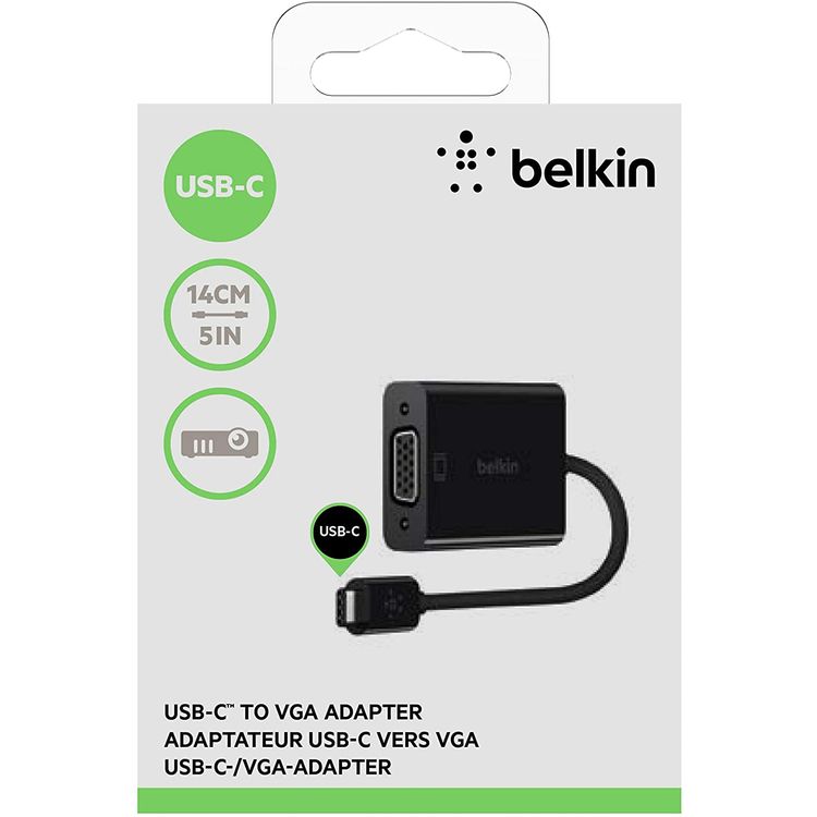 Belkin USB-C to VGA Adapter, USB-C Male and VGA Female, Compatible for USB-C Devices - Black