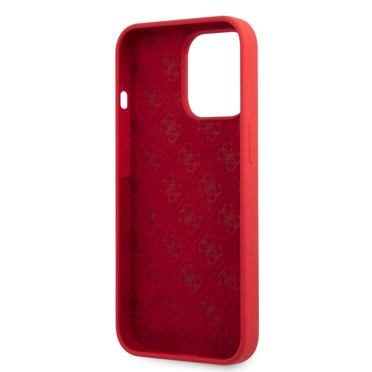 CG MOBILE Guess Liquid Silicone Case with Gold Metal Logo Script Compatible for iPhone 13 Pro (6.1") Anti-Scratch, Easy Access to All Ports, Shock Absorption