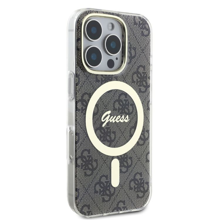 Guess MagSafe 4G Design HD Printing PC & TPU Case for iPhone 16 Pro Max, Lightweight, High-Quality Material, Drop Protection - Brown