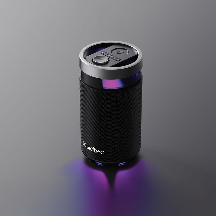 Porodo Tiesto Portable Karaoke Party Speaker with Bluetooth Version 5.3, 7000mAh Battery Capacity, 360° Surround Sound, IPX5 Water Resistance Level, 10m Transmission Range, Microphone Port, Power Bank Function, 10 Hours Charging Time, 10 Hours Play Time, RGB Lights, Grip Handle - Black