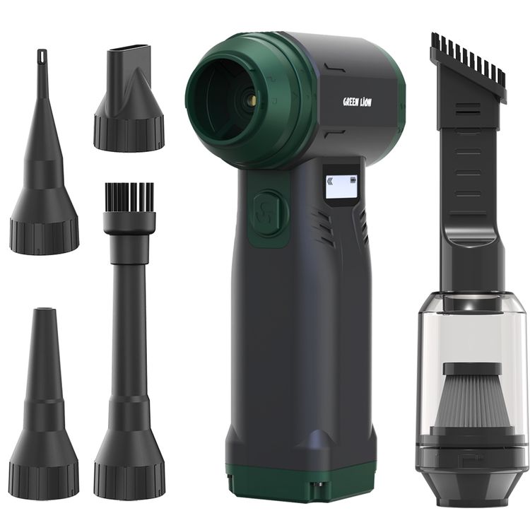 Green Lion Air Master Blower & Vacuum Cleaner with 90000RPM Motor Speed, Turbo Mode, 10 Speed Levels, Multifunctional Nozzles, 150 Minutes Runtime, Digital Display, LED Spotlight - Black