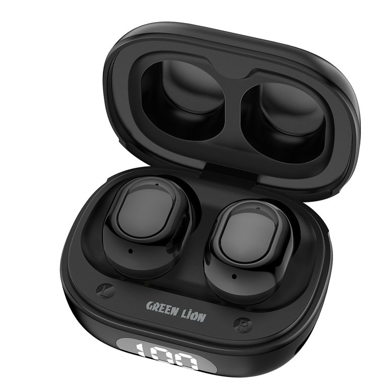 Green Lion Mittersill True Wireless Earbuds with ENC, Up to 6 Hours Playtime, IPX5 Waterproof Resistance Level, Bluetooth Version 5.4, Up to 10m Transmission Range, Type-C Charging Port, Dual-Microphone, Strap Included - Black