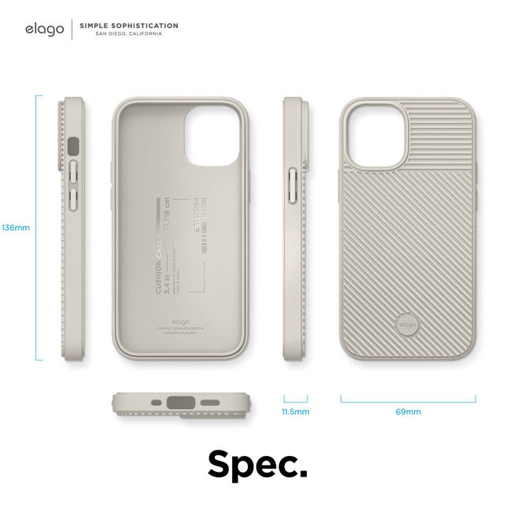 Elago Cushion Case Compatible w/ iPhone 12 Mini (5.4") Full Protection, Slim & Light, Shock Absorbing Design, Supports Wireless Charging, Raised Lip for Camera Protection - Stone