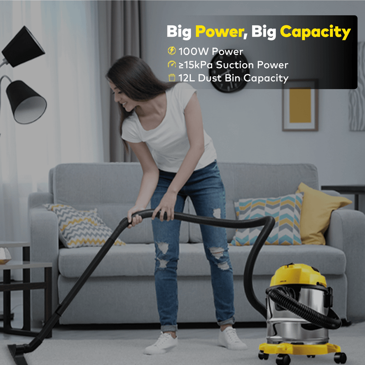 مكنسة جرين ليون ألترا 3 في 1، أداة شق 2 في 1، فوهات متعددة، كيس غبار من القماش، سعة صندوق الغبار 12 لتر، خرطوم بطول 1.5 متر، عجلات دوارة، قابس BS - لون أصفر