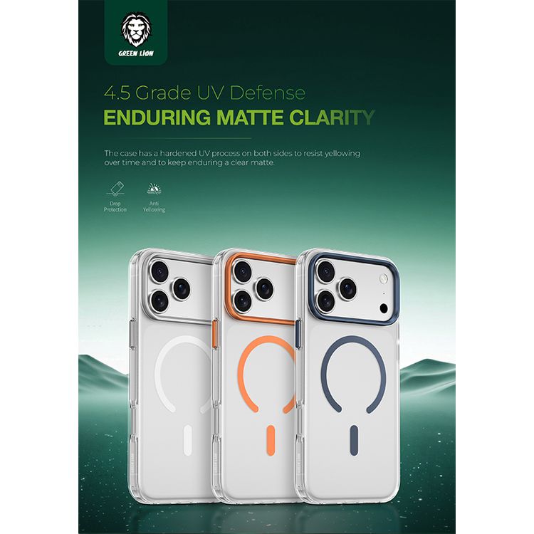 Green Lion Matte MagSafe Case for iPhone 17 Pro, Camera Protection, Drop Protection, Anti-Fingerprint, Anti-Scratch, Matte Shield, Precise Cutouts - Silver Titanium