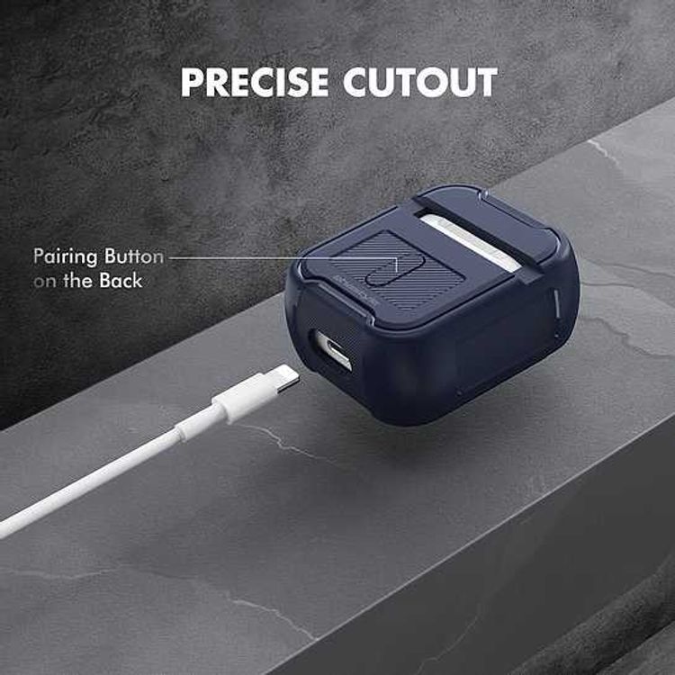 AhaStyle Rugged Armor Premium TPU Case with Anti-Lost Carabiner Compatible for AirPods 1/2, Hard-Shell Protective Cover, Scratch Resistant, Shock Absorption, Drop Protection, & Dustproof Protective Silicone Cover Supports Wireless Charging - Midnight Blue