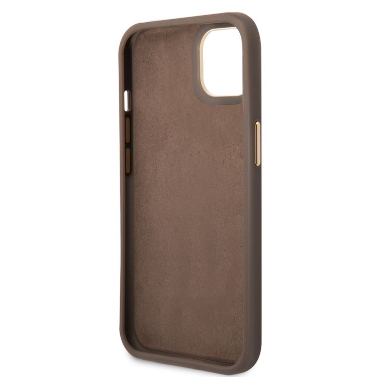 Guess PC/TPU 4G PU Case with Metal Camera Outline & Buttons iPhone 14 Plus Compatibility - Brown