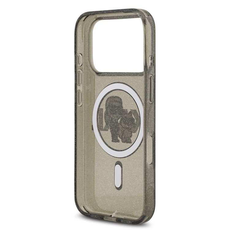 Karl Lagerfeld MagSafe IML Glitter Case with Karl & Choupette Heads for iPhone 17 Pro Max, Drop Protection, Slim Profile & Lightweight Design, Easy Snap-On, Comfortable Grip, Sustainable Packaging - Black