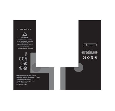Powerology Li-ion Polymer Phone Battery 3046mAh / 11.72Wh for iPhone 11 Pro-Black