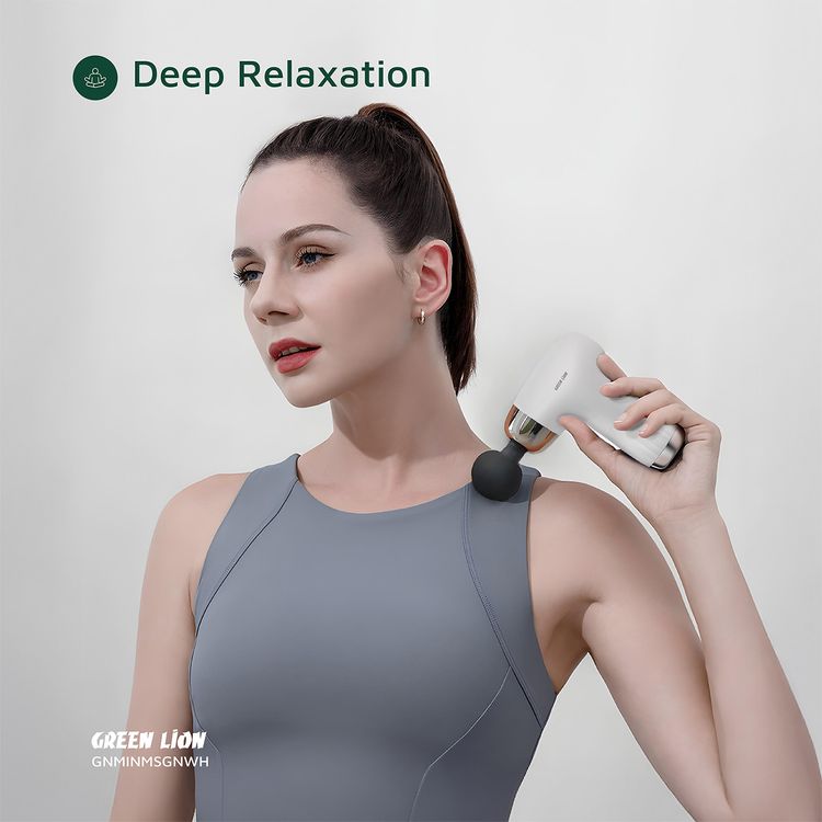 Green Lion Mini Massage Gun with 4 Massage Heads & 6 Speed Levels, ABS Material, Up to 2 Hours Working Time, Auto Shut-Off Function, 1200-3200 RPM Range, 24W Power, Brushed Motor, 1200mAh Battery - White