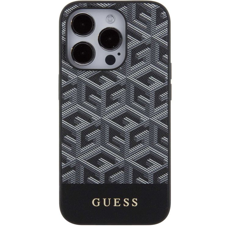 Guess Magsafe Leather Case with Gcube Stripe Pattern - Black - iPhone 15 Pro Max
