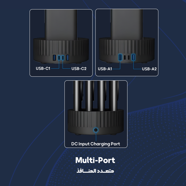 محطة طاقة 4 في 1 من باورولوجي بسعة بطارية 10000 مللي أمبير، وكابل مدمج، ومحطة شحن سريعة، وشاشة عرض طاقة 20 وات، ومخرج لاسلكي 15 وات، وضمانات مدمجة - أسود